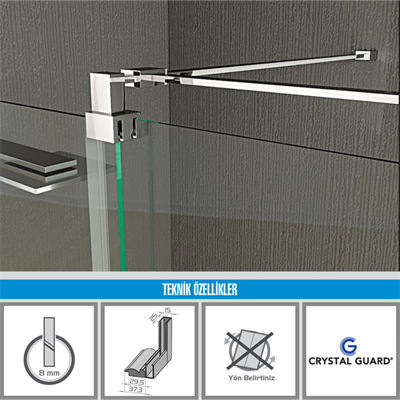 PAKDUŞ VERA D111A İki Duvar Arası, 1 Sabit 1 Açılır, 8 Mm, H:190 Cm Şeffaf Duşakabin
