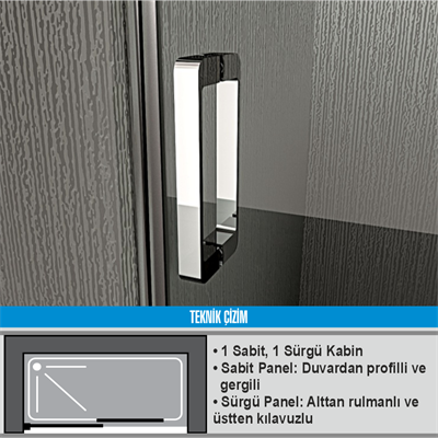 PAKDUŞ VERA D111A İki Duvar Arası, 1 Sabit 1 Açılır, 8 Mm, H:190 Cm Şeffaf Duşakabin