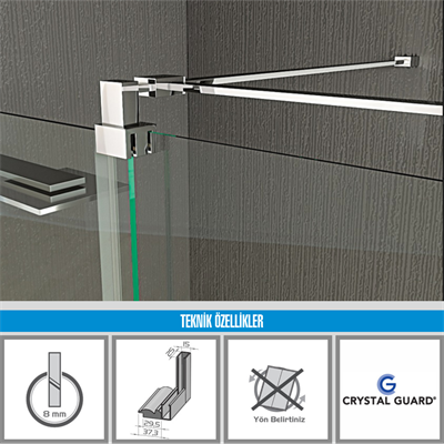 PAKDUŞ VERA D121A İki Duvar Arası, 2 Sabit 1 Açılır, 8 Mm, H:190 Cm Şeffaf Duşakabin