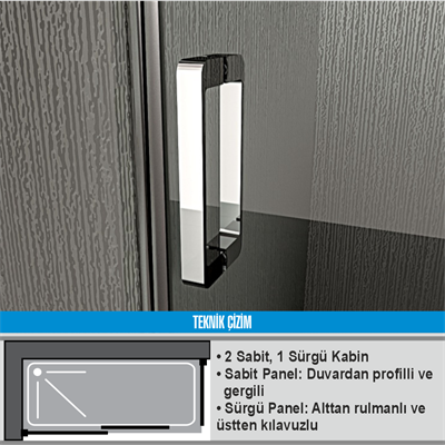 PAKDUŞ VERA D221A Yan Panelli, 2 Sabit 1 Açılır, Dikdörtgen, 8 Mm, H:190 Cm Şeffaf Duşakabin