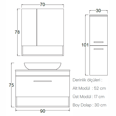 SHOWER Adel Banyo Dolabı 90 Cm (Boy Dolabı Dahil Değildir.)
