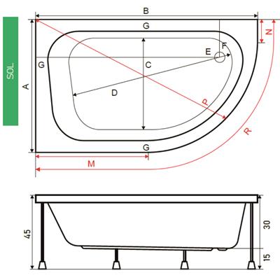 SHOWER AKER Asimetrik Mini Küvet