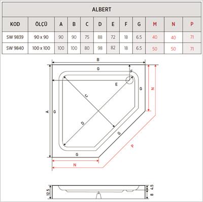 SHOWER Albert Beşgen Duş Teknesi, Monoblok