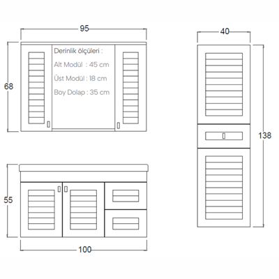 SHOWER ALDER Banyo Dolabı 100 Cm (Boy Dolabı Dahil Değildir.)