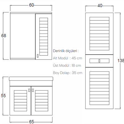 SHOWER ALDER Banyo Dolabı 65 Cm (Boy Dolabı Dahil Değildir.)