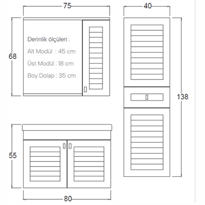 SHOWER ALDER Banyo Dolabı 80 Cm (Boy Dolabı Dahil Değildir.)