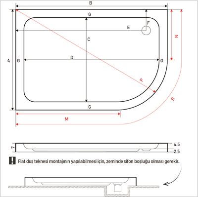 SHOWER Allison Asimetrik Duş Teknesi, Flat