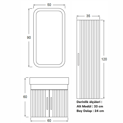 SHOWER AREA Banyo Dolabı 60 Cm (Boy Dolabı Dahil Değildir.)