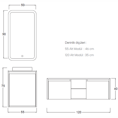 SHOWER ART Banyo Dolabı 120 Cm (Boy Dolabı Dahil Değildir.)