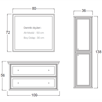 SHOWER ART DECO Banyo Dolabı 100 Cm (Boy Dolabı Dahil Değildir.)