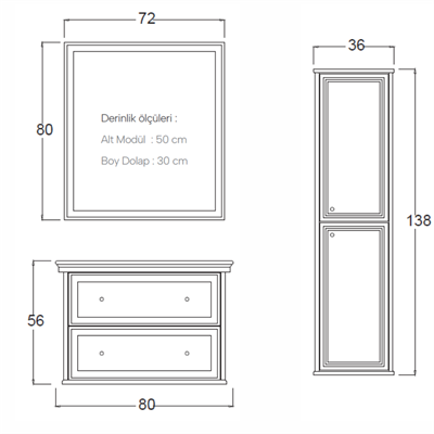 SHOWER ART DECO Banyo Dolabı 80 Cm (Boy Dolabı Dahil Değildir.)