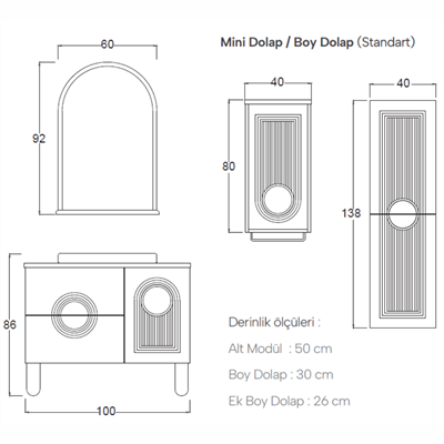 SHOWER ARTE Banyo Dolabı 100 Cm (Boy Dolabı Dahil Değildir.)