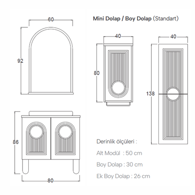 SHOWER ARTE Banyo Dolabı 80 Cm (Boy Dolabı Dahil Değildir.)