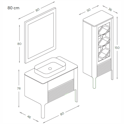 SHOWER ASYA Banyo Dolabı 80 Cm (Boy Dolabı Dahil Değildir.)