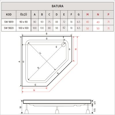 SHOWER Batura Beşgen Duş Teknesi, Panelli