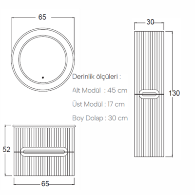 SHOWER BLUE Banyo Dolabı 65 Cm (Boy Dolabı Dahil Değildir.)