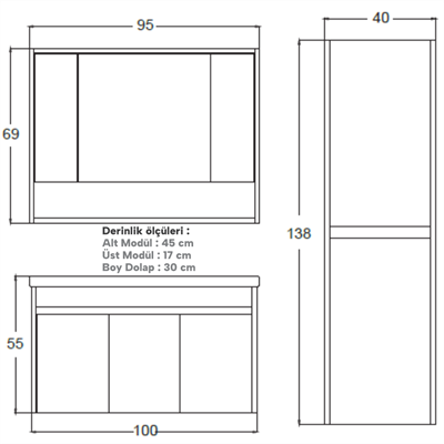 SHOWER COOL Banyo Dolabı 100 Cm (Boy Dolabı Dahil Değildir.)