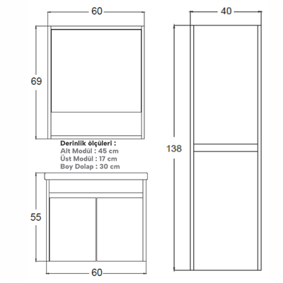 SHOWER COOL Banyo Dolabı 60 Cm (Boy Dolabı Dahil Değildir.)