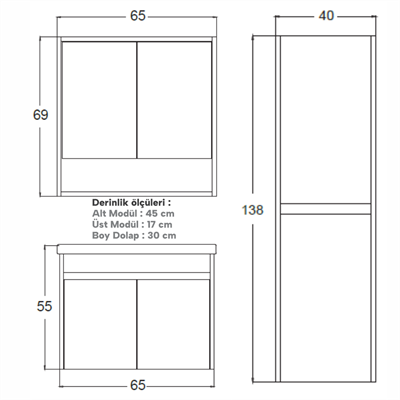 SHOWER COOL Banyo Dolabı 65 Cm (Boy Dolabı Dahil Değildir.)