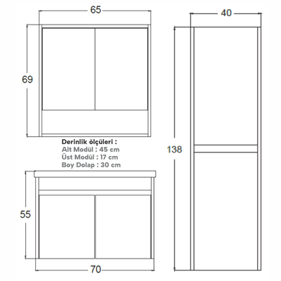 SHOWER COOL Banyo Dolabı 70 Cm (Boy Dolabı Dahil Değildir.)