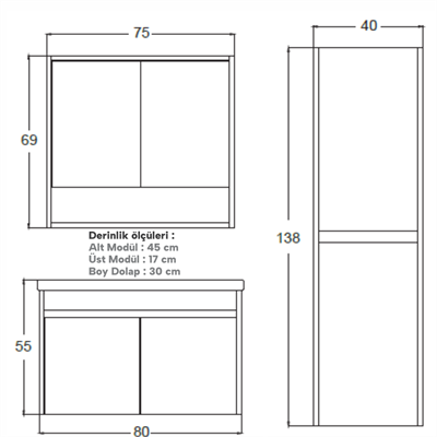 SHOWER COOL Banyo Dolabı 80 Cm (Boy Dolabı Dahil Değildir.)