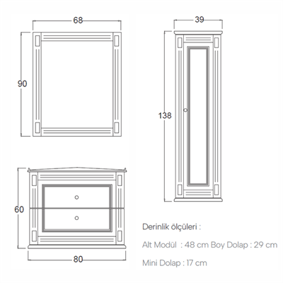 SHOWER CRISTAL Çekmeceli, Banyo Dolabı 80 Cm (Boy Dolabı Dahil Değildir.)
