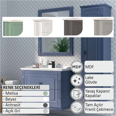 SHOWER CRISTAL Çekmeceli, Banyo Dolabı 80 Cm (Boy Dolabı Dahil Değildir.)