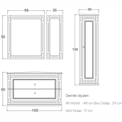SHOWER CRISTAL Çekmeceli, Banyo Dolabı 100 Cm (Boy Dolabı Dahil Değildir.)