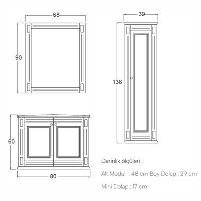 SHOWER CRISTAL Kapaklı, Banyo Dolabı 80 Cm (Boy Dolabı Dahil Değildir.)