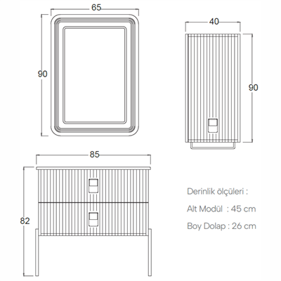 SHOWER DORA Banyo Dolabı 85 Cm (Boy Dolabı Dahil Değildir.)