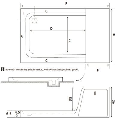 SHOWER DRAWER Çekmeceli Dıkdörtgen Flat Duş Teknesi