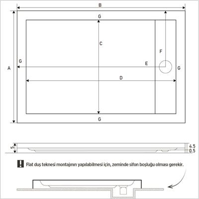 SHOWER Drop Dikdörtgen Duş Teknesi, Flat