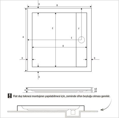 SHOWER Drop Kare Duş Teknesi, Flat