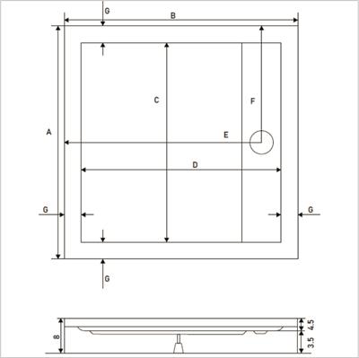 SHOWER Drop Kare Dus Teknesi H=8 cm, Monoblok