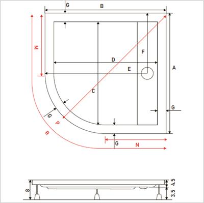 SHOWER Drop Oval Dus Teknesi H=8 cm, Monoblok