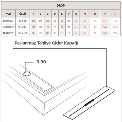 SHOWER Drop Oval Dus Teknesi H=8 cm, Monoblok