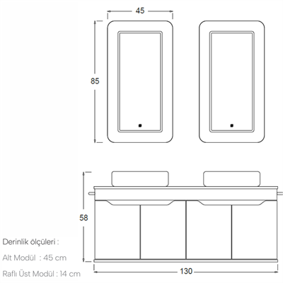 SHOWER EDRA Banyo Dolabı 130 Cm 