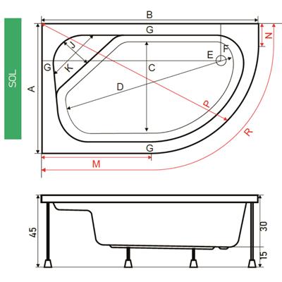 SHOWER FERISYA Asimetrik Oturmalı Mini Küvet