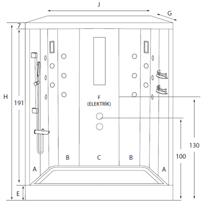 SHOWER FREJA Dikdörtgen Tekne Üzeri İki Duvar Arası Kompakt Sistem