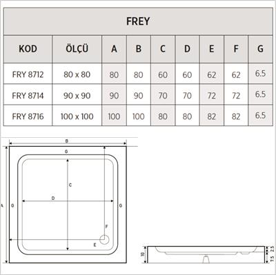 SHOWER Frey Kare Slimblok Duş Teknesi, Monoblok