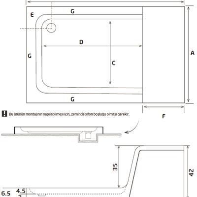 SHOWER GAYA Oturmalı Dikdörtgen Flat Duş Teknesi