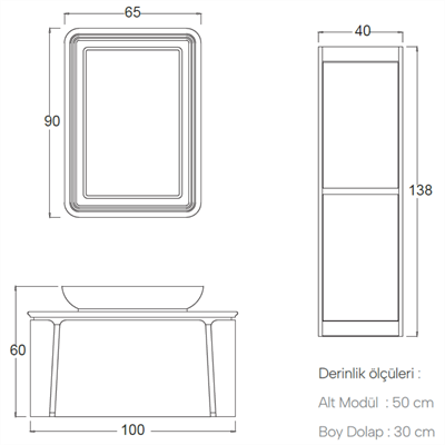 SHOWER GRANDE Banyo Dolabı 100 Cm (Boy Dolabı Dahil Değildir.)