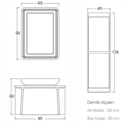 SHOWER GRANDE Banyo Dolabı 85 Cm (Boy Dolabı Dahil Değildir.)