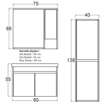 SHOWER HAZAR Banyo Dolabı 80 Cm (Boy Dolabı Dahil Değildir.)