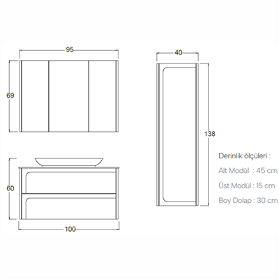 SHOWER HİTİT Banyo Dolabı 100 Cm (Boy Dolabı Dahil Değildir.)