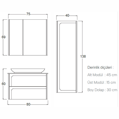 SHOWER HİTİT Banyo Dolabı 80 Cm (Boy Dolabı Dahil Değildir.)