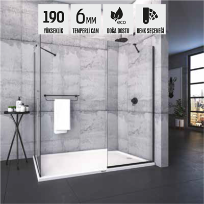 SHOWER JOY 1 Sabit Ön Cephe Girişli Yan Panelli Tekne Üzeri Kabin