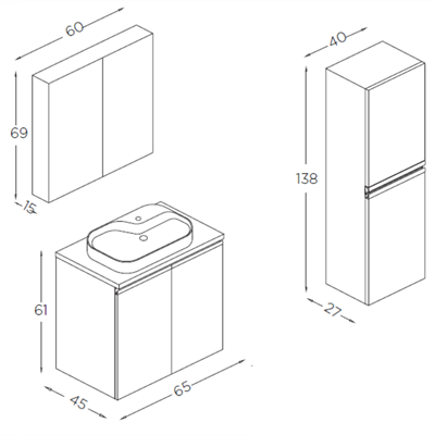 SHOWER KUMSAL Banyo Dolabı 65 Cm