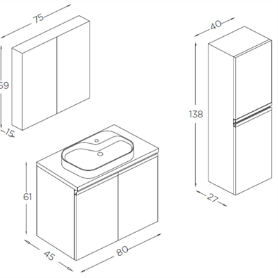 SHOWER KUMSAL Banyo Dolabı 80 Cm