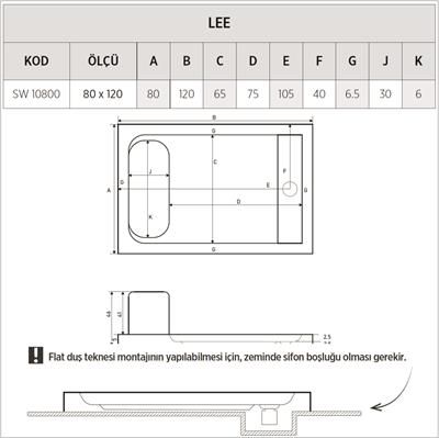 SHOWER Lee Dikdörtgen Oturmalı Duş Teknesi, Flat